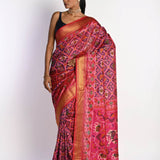 Pink Patola Silk Saree with Gold Zari Border - Anvi Couture