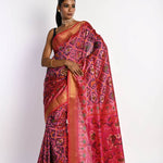 Pink Patola Silk Saree with Gold Zari Border - Anvi Couture