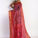 Pink Patola Silk Saree with Gold Zari Border - Anvi Couture