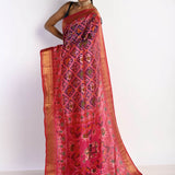 Pink Patola Silk Saree with Gold Zari Border - Anvi Couture