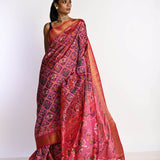 Pink Patola Silk Saree with Gold Zari Border - Anvi Couture