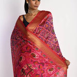 Pink Patola Silk Saree with Gold Zari Border - Anvi Couture