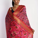 Pink Patola Silk Saree with Gold Zari Border - Anvi Couture