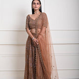 Mocha Brown Cutdana Embroidered Lehenga-Exquisite Indian Attire