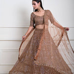 Mocha Brown Cutdana Embroidered Lehenga-Exquisite Indian Attire