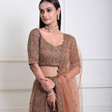 Mocha Brown Cutdana Embroidered Lehenga-Exquisite Indian Attire