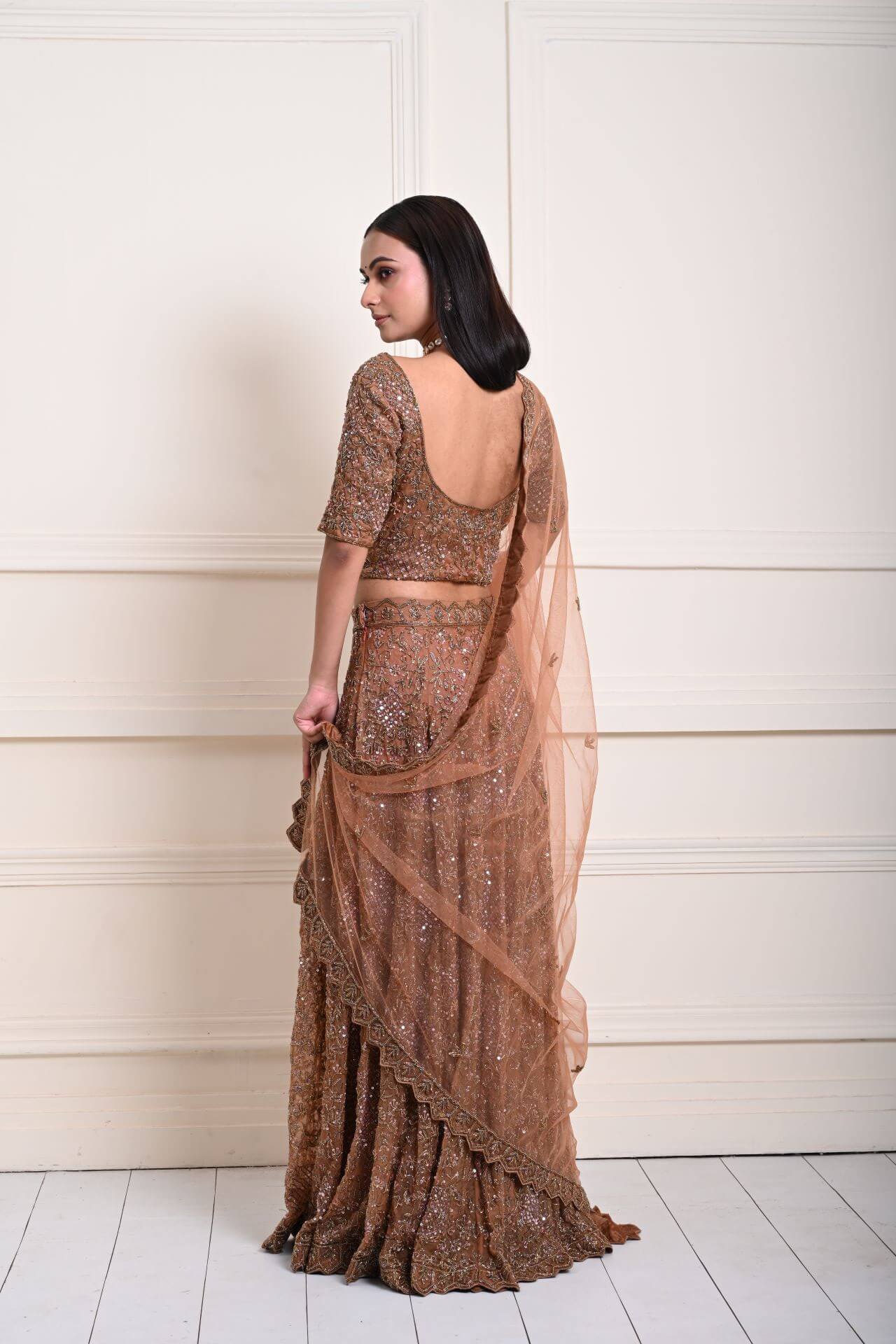 Mocha Brown Cutdana Embroidered Lehenga-Exquisite Indian Attire