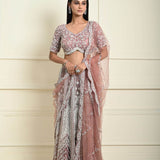 Dusty Pink Bridal Lehenga Set in Net with All Over Embroidery and Dupatta