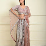 Dusty Pink Bridal Lehenga Set in Net with All Over Embroidery and Dupatta