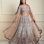 Dusty Pink Bridal Lehenga Set in Net with All Over Embroidery and Dupatta