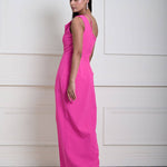 Fuchsia (Fusia) Pink One Shoulder Maxi Dress with Front Slit 