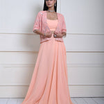 Peach Mirror Embroidered Jacket Lehenga Set