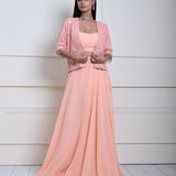 Peach Mirror Embroidered Jacket Lehenga Set