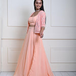 Peach Mirror Embroidered Jacket Lehenga Set