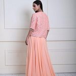 Peach Mirror Embroidered Jacket Lehenga Set