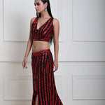 Red and Black Striped Sequin Crop Top Set with Matching Side-Slit Skirt