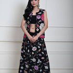 Black Jacket Lehenga Set with Multicolored Floral Embroidery