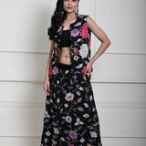 Black Jacket Lehenga Set with Multicolored Floral Embroidery