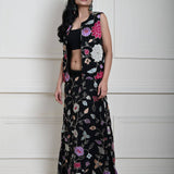 Black Jacket Lehenga Set with Multicolored Floral Embroidery