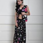 Black Jacket Lehenga Set with Multicolored Floral Embroidery