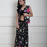 Black Jacket Lehenga Set with Multicolored Floral Embroidery