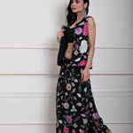 Black Jacket Lehenga Set with Multicolored Floral Embroidery