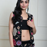 Black Jacket Lehenga Set with Multicolored Floral Embroidery