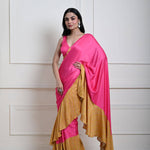 Rani Pink and Yellow Ochre Ruffle Satin saree with Designer Blouse