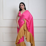 Rani Pink and Yellow Ochre Ruffle Satin saree with Designer Blouse