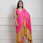 Luxurious Rani Pink Ruffle Satin Saree with Designer Blouse