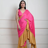 Luxurious Rani Pink Ruffle Satin Saree with Designer Blouse