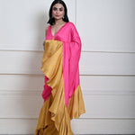 Luxurious Rani Pink Ruffle Satin Saree with Designer Blouse