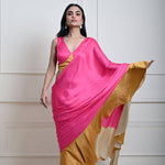 Luxurious Rani Pink Ruffle Satin Saree with Designer Blouse