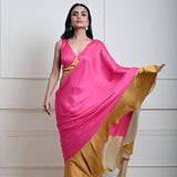 Luxurious Rani Pink Ruffle Satin Saree with Designer Blouse