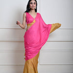 Elegant Ruffle Detailing on Two-Tone Saree