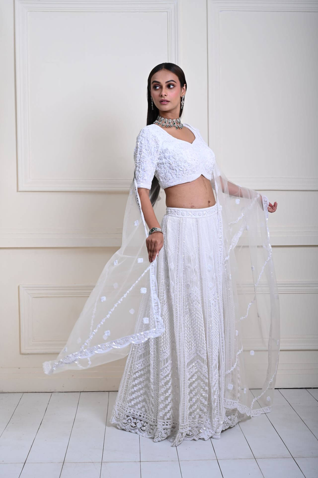 Timeless Ivory White Bridal Lehenga | Pearl Hand Embroidery