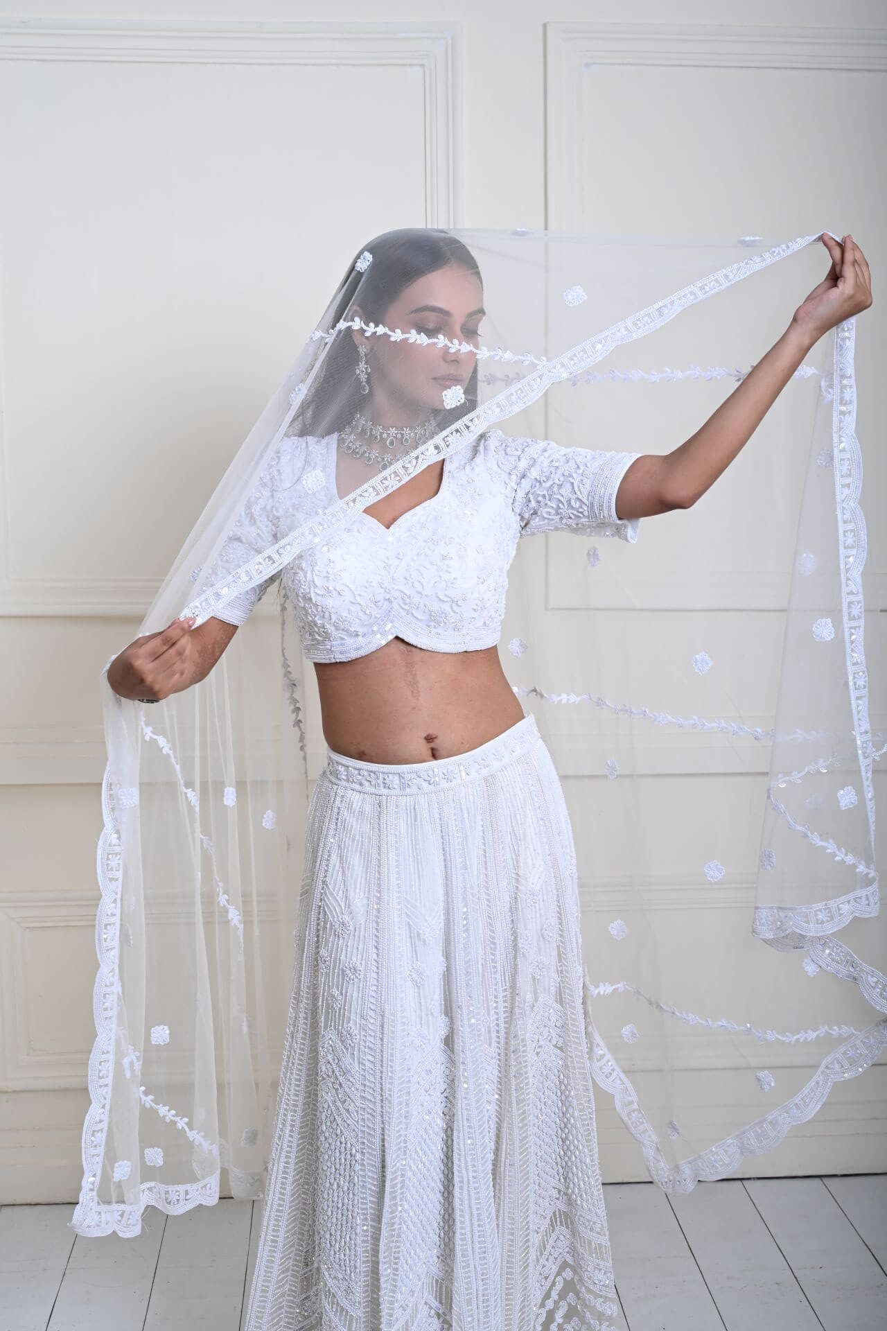 Dreamy Ivory White Lehenga | Pearl Embroidered