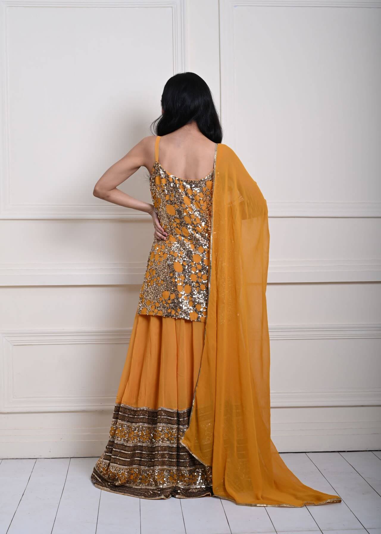Radiant Mustard Yellow Lehenga | Gold Jaal Sequin Work| Indian Bridal Lehenga
