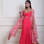 Designer Rani Pink Drape Skirt with Stylish Embroidered Cape Set 