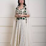 Elegant Ivory Cape Lehenga | Hand-Embroidered Tissue Silk