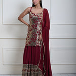 Deep Maroon Sequin Lehenga Set, Indian Bridal Wear