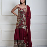 Deep Maroon Sequin Lehenga Set, Indian Bridal Wear