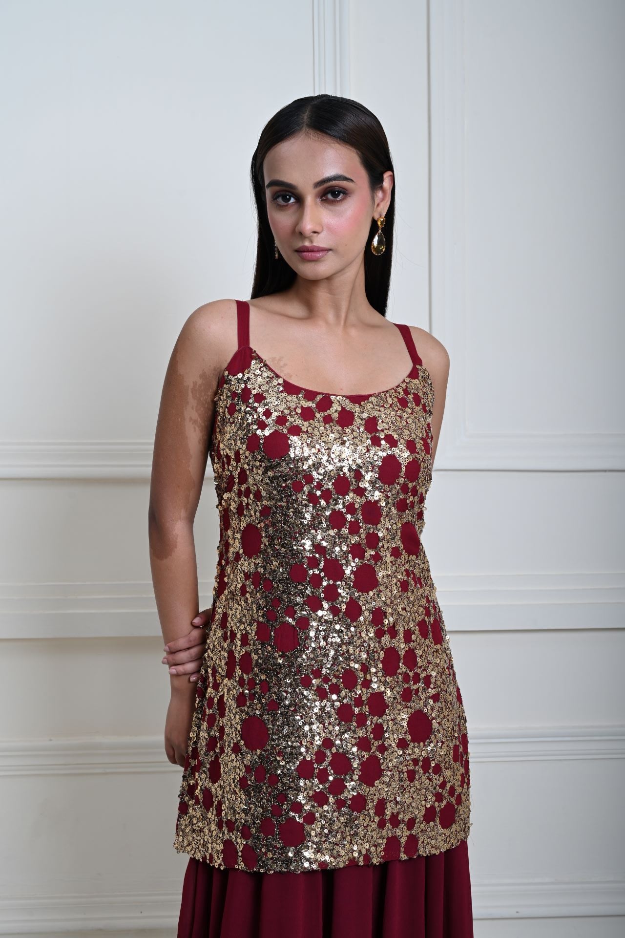 Anvi Couture-Deep Maroon Sequin Lehenga|Stunning Indian Attire