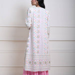 White Long Chikankari Embroidered Jacket with Pink Sharara Set