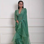 Sea Green Georgette Ruffle Saree