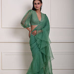 Sea Green Georgette Ruffle Saree