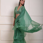 Elegant Ruffle Detailing on Sea Green Saree