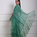 Exquisite Sea Green Georgette Ruffle Saree with Modern look