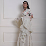 Ivory Silk Tissue Lehenga Set with Ruffle Dupatta, Hand-Embroidered Lehenga, Indian Bridal Wear