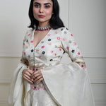 Ivory Silk Tissue Lehenga Set with Ruffle Dupatta, Hand-Embroidered Lehenga, Indian Bridal Wear